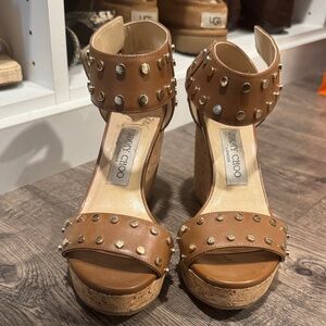 Jimmy Choo Brown Studded Wedge Sandals